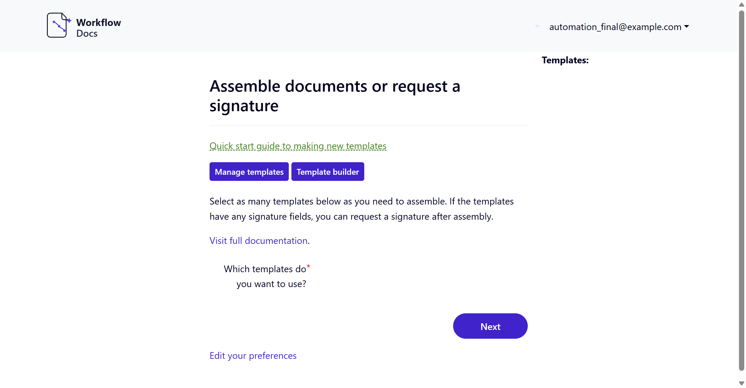 Assemble Templates List